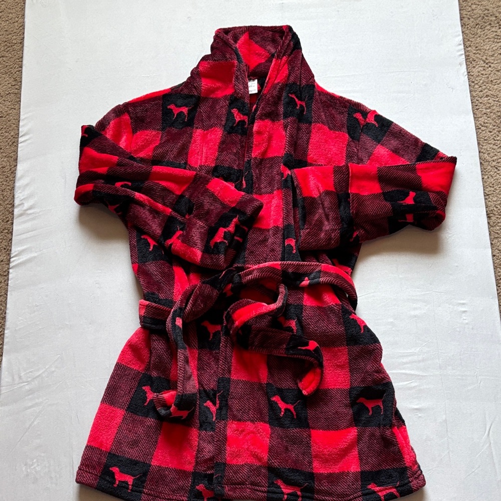 Pink Red and Black Plaid robe